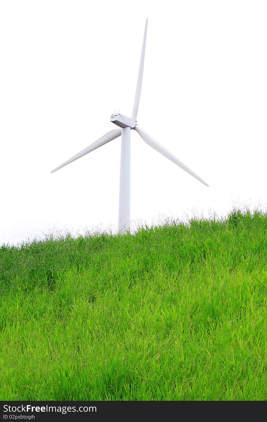 Windmills in a green meadow