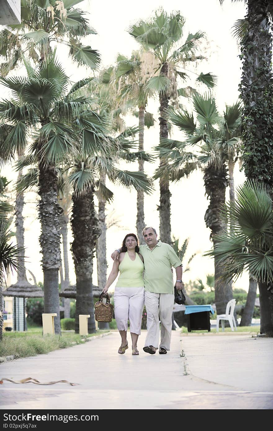 Happy seniors couple  on beach