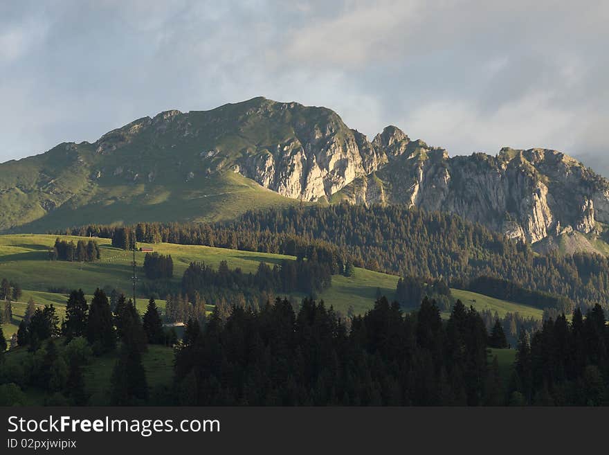 Swiss mountain morning light view