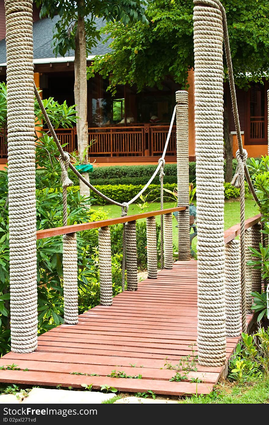 A small suspension bridge in the garden