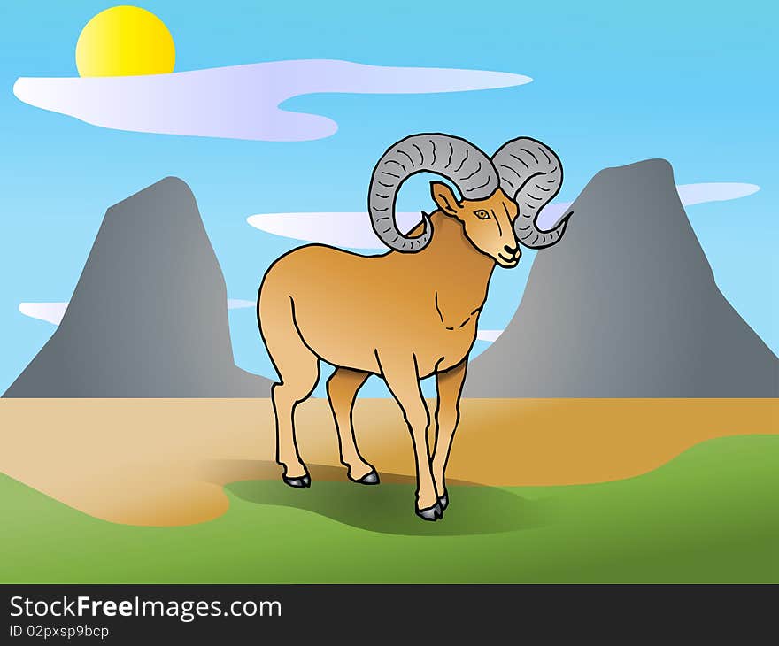 Illustration of a cute goat in nature background. Illustration of a cute goat in nature background