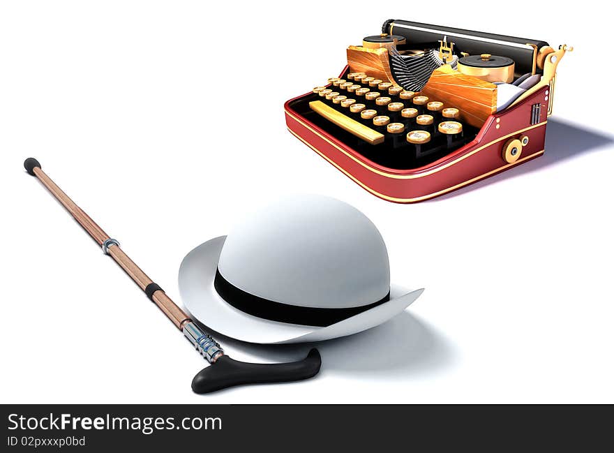 Typewriter, Hat And Cane