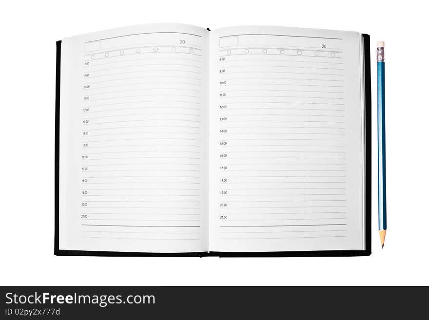 Notebook and pencil isolated on white background