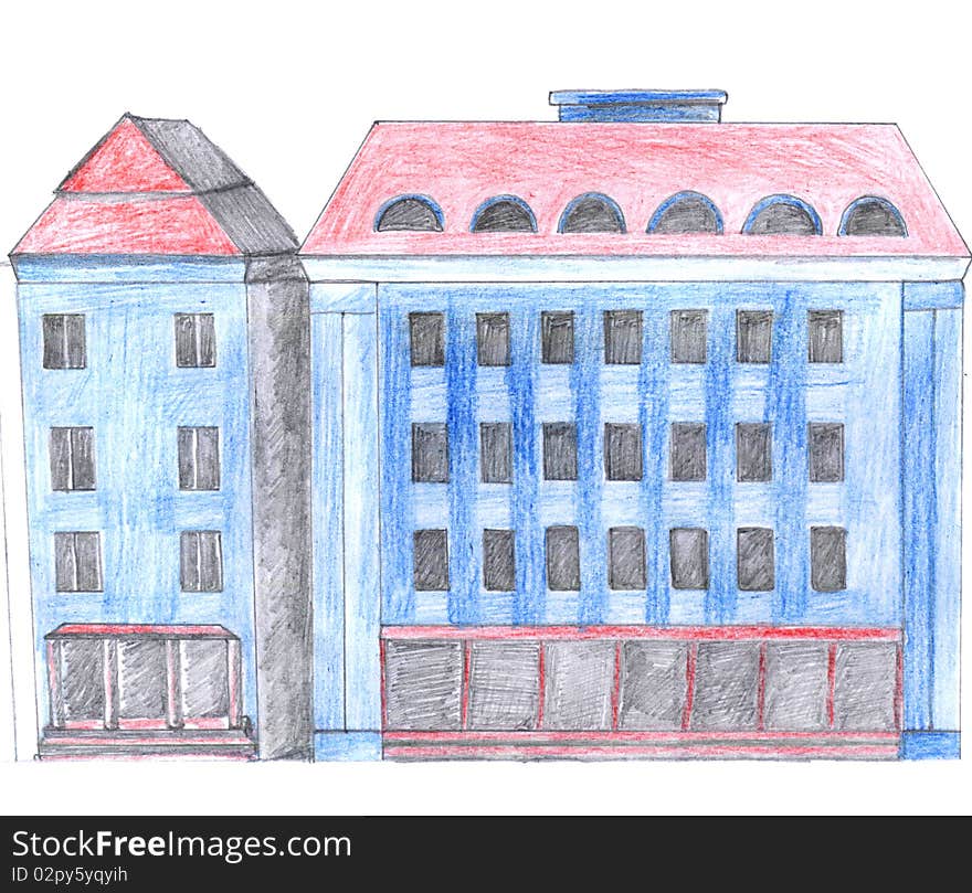 Blue house drawing