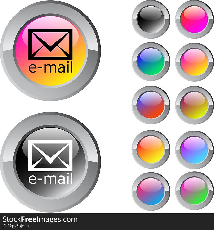 E-mail multicolor glossy round web buttons. E-mail multicolor glossy round web buttons.