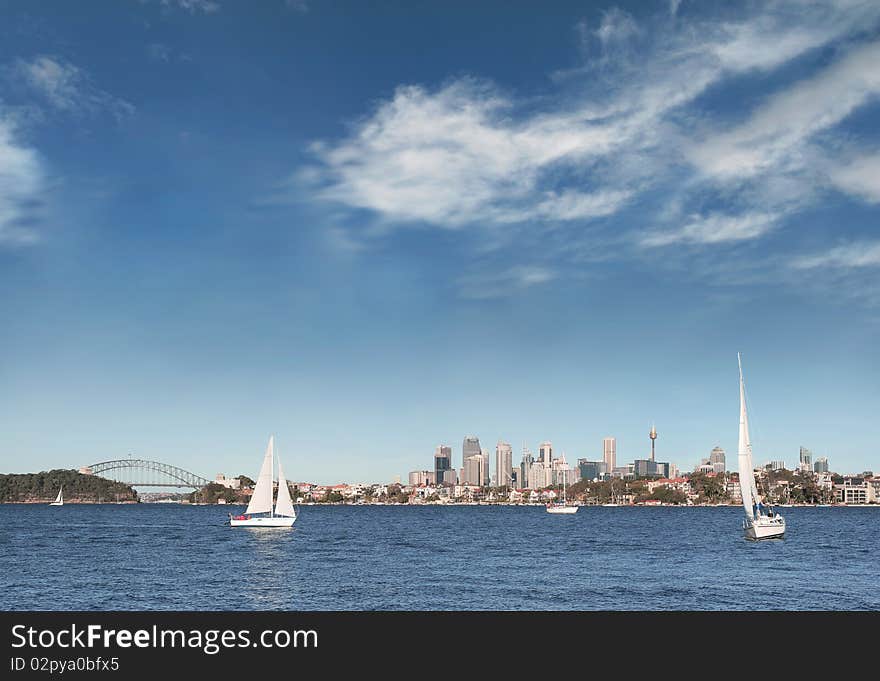 Boats sailing on beautiful Sydney Harbour