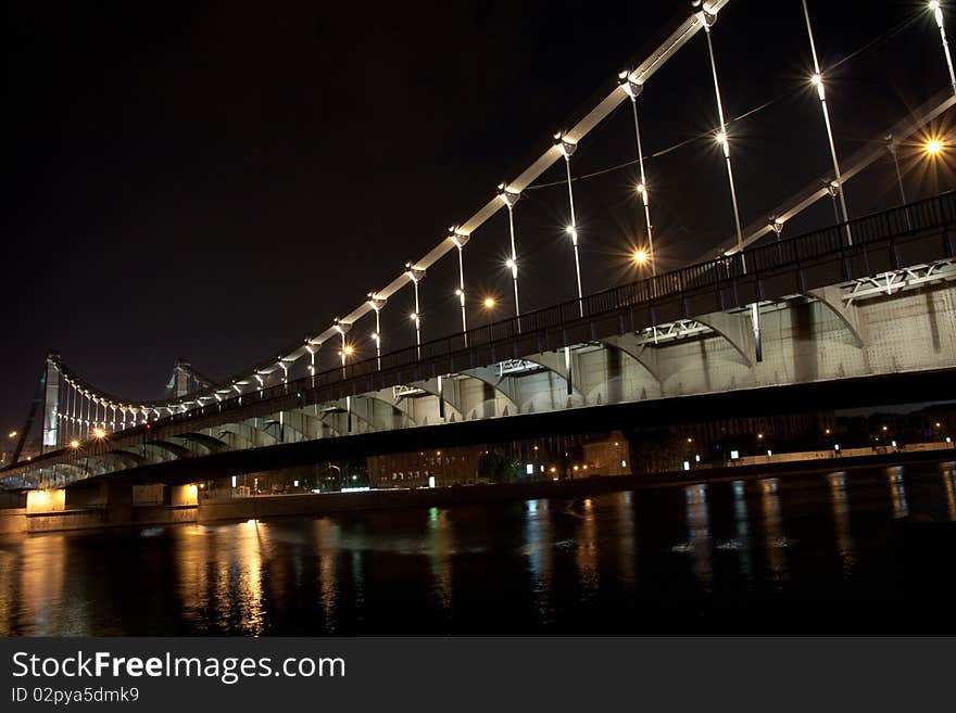 Night bridge in lights, Moscow