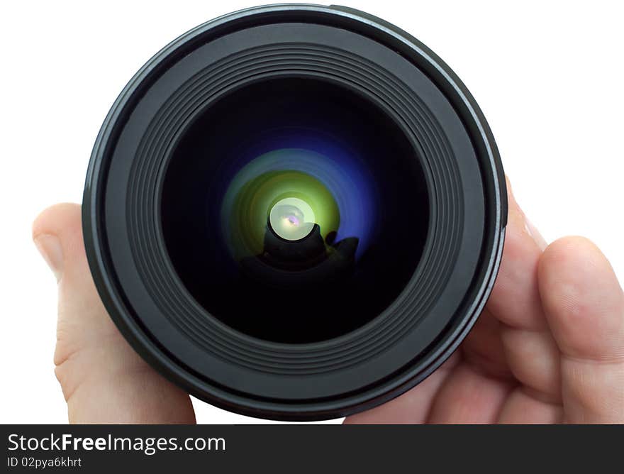 Lens in a man s hand