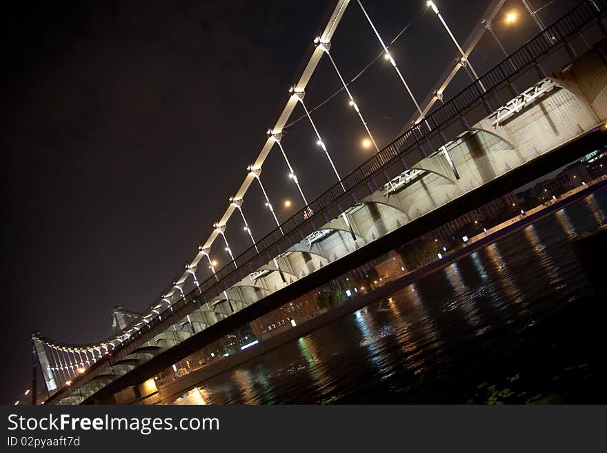 Night bridge in lights, Moscow