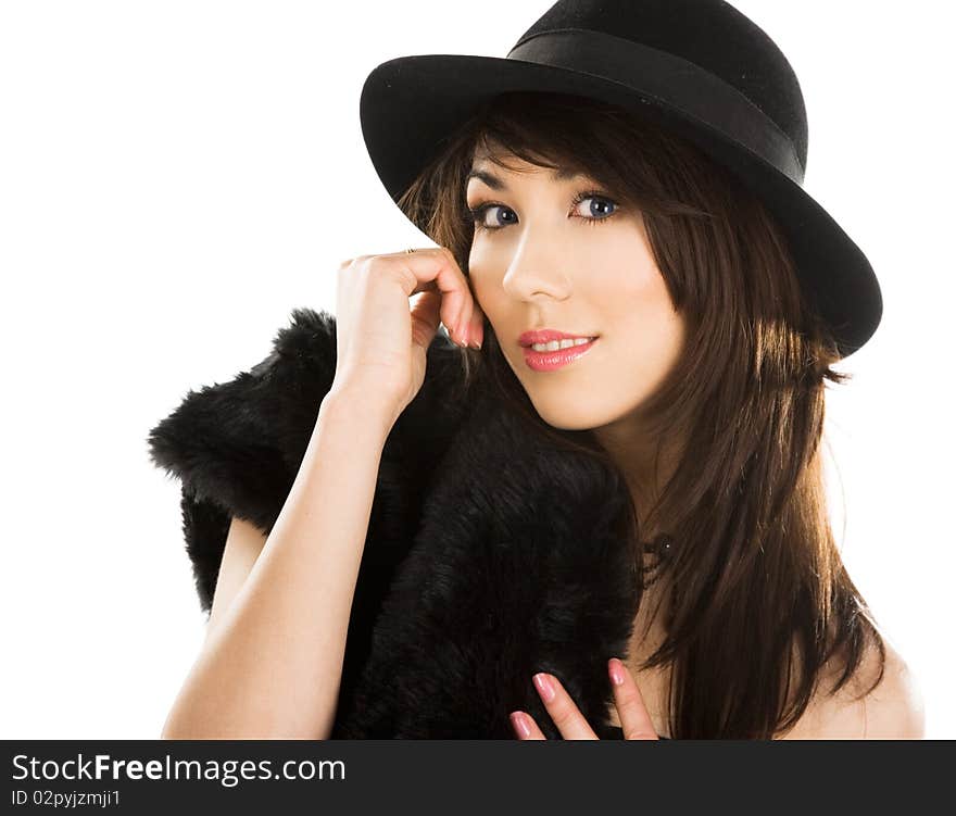 Elegant woman is in a hat