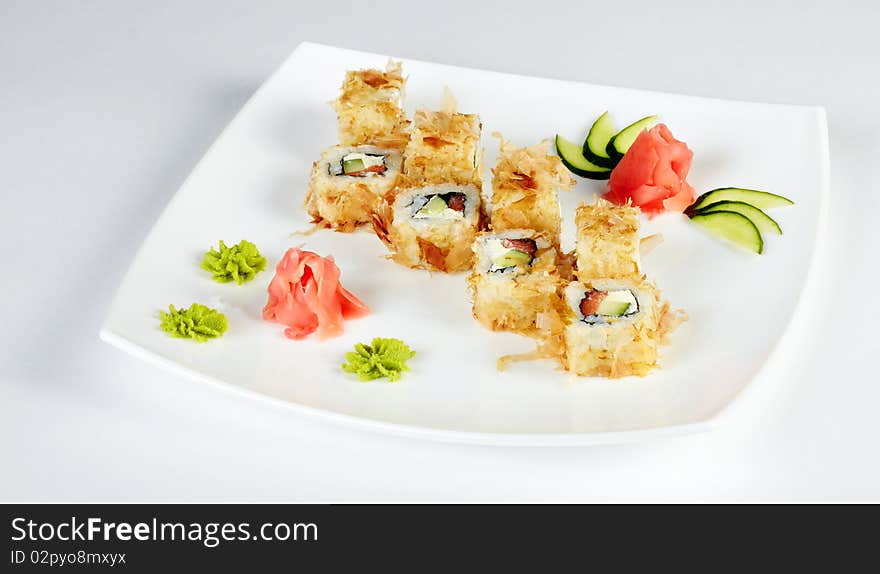 Prepared and delicious sushi taken in studio. Prepared and delicious sushi taken in studio