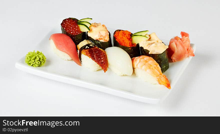 Prepared and delicious sushi taken in studio. Prepared and delicious sushi taken in studio