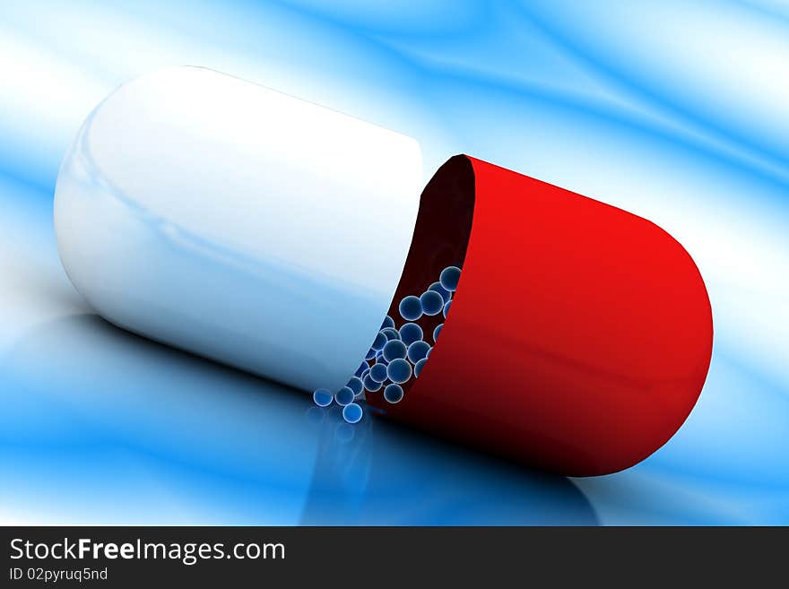 3d multi use red and white pill in color background