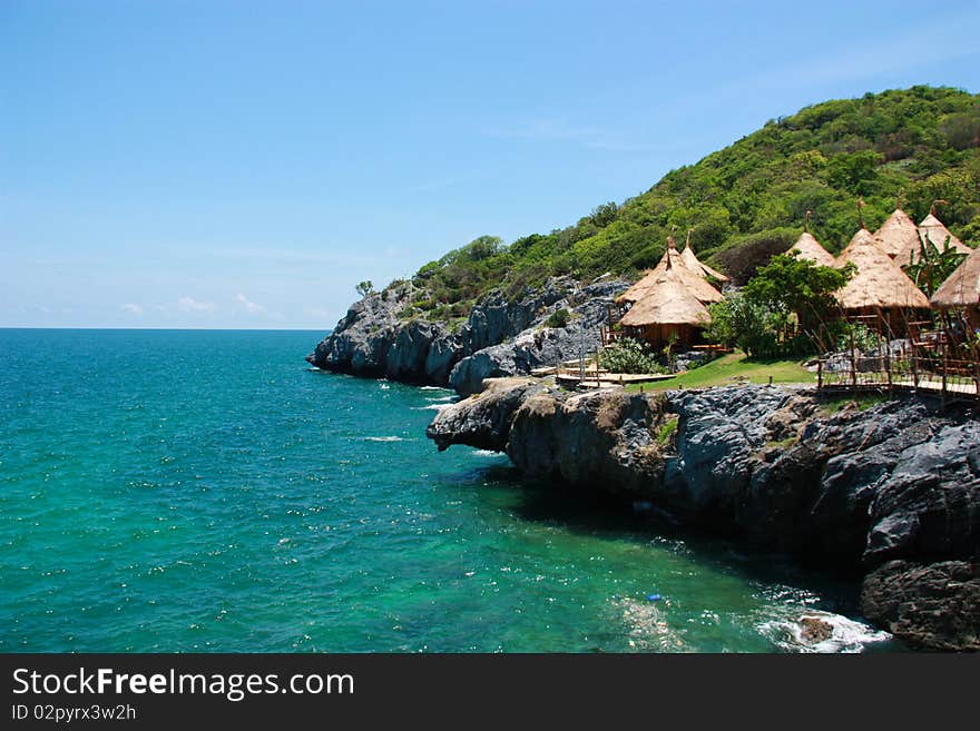 Hut on the sea cliffs. Hut on the sea cliffs.