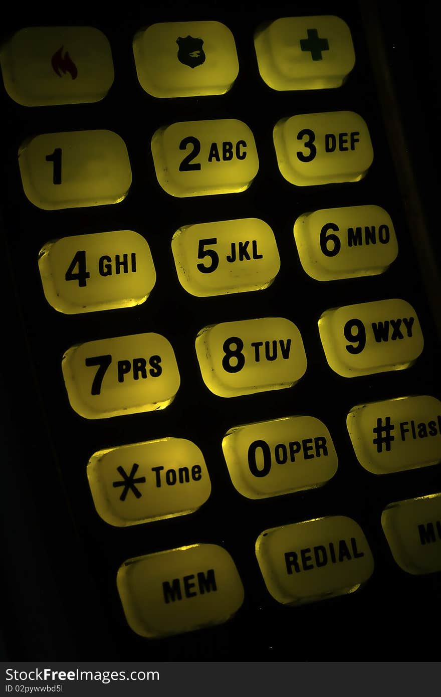 Number telephone key with a yellow backlight