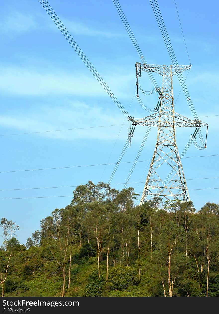 High voltage post in mountain