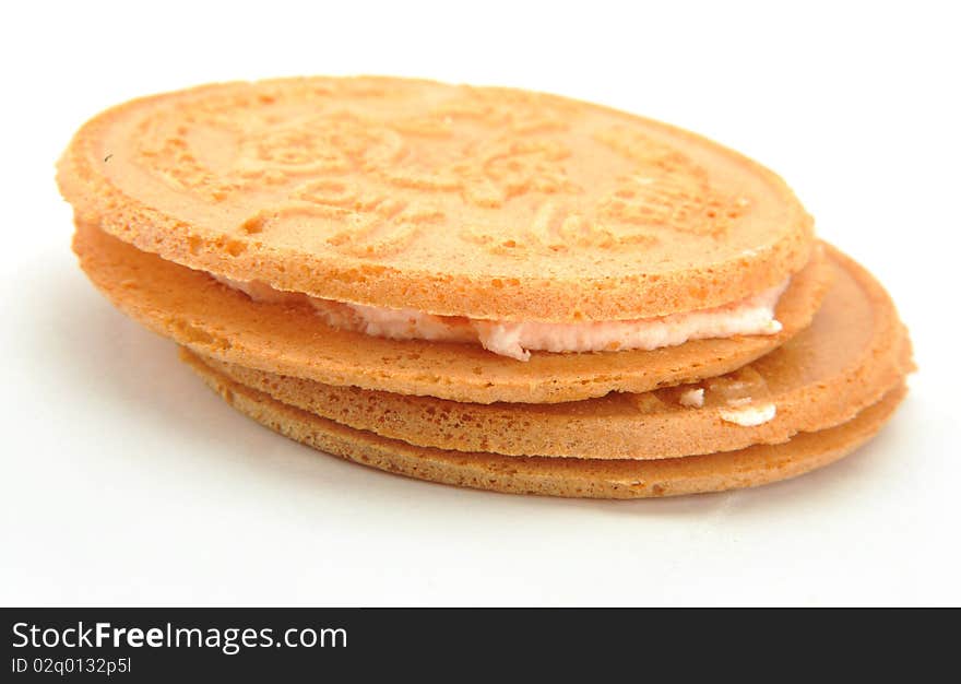 Cream biscuit isolated in white