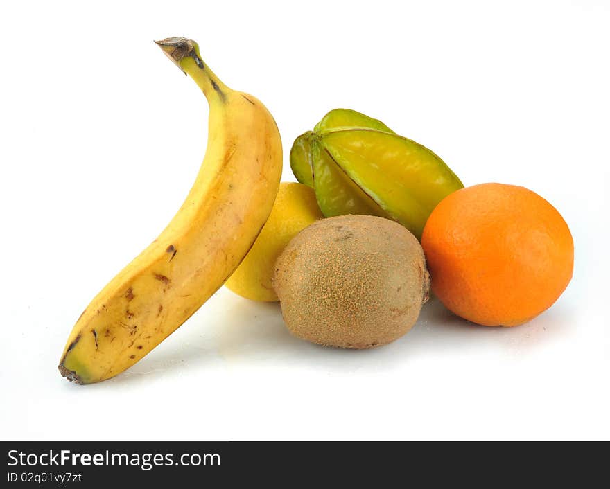 Various fruits isolated on white