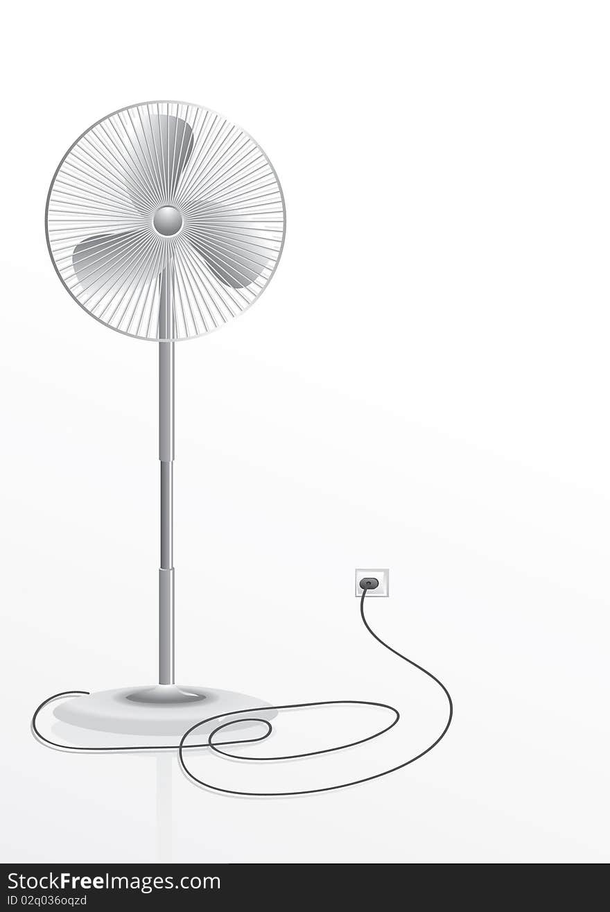 White fan with a wire and socket on a white background