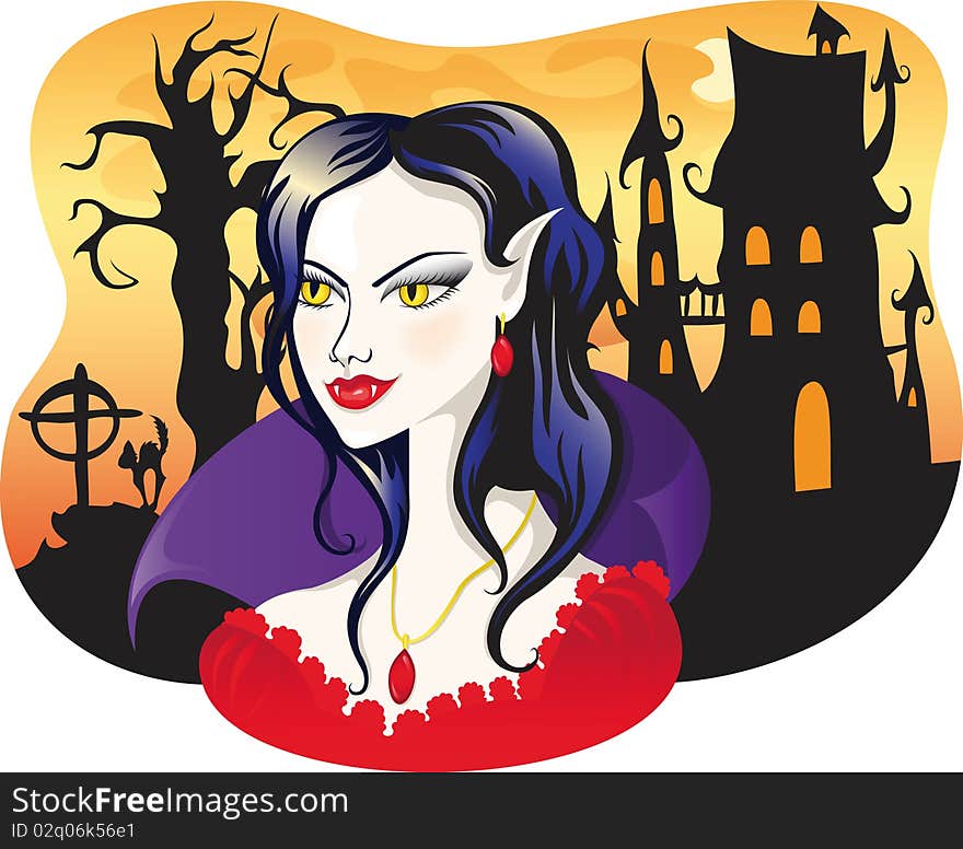 Beautiful Vampire On Halloween Background