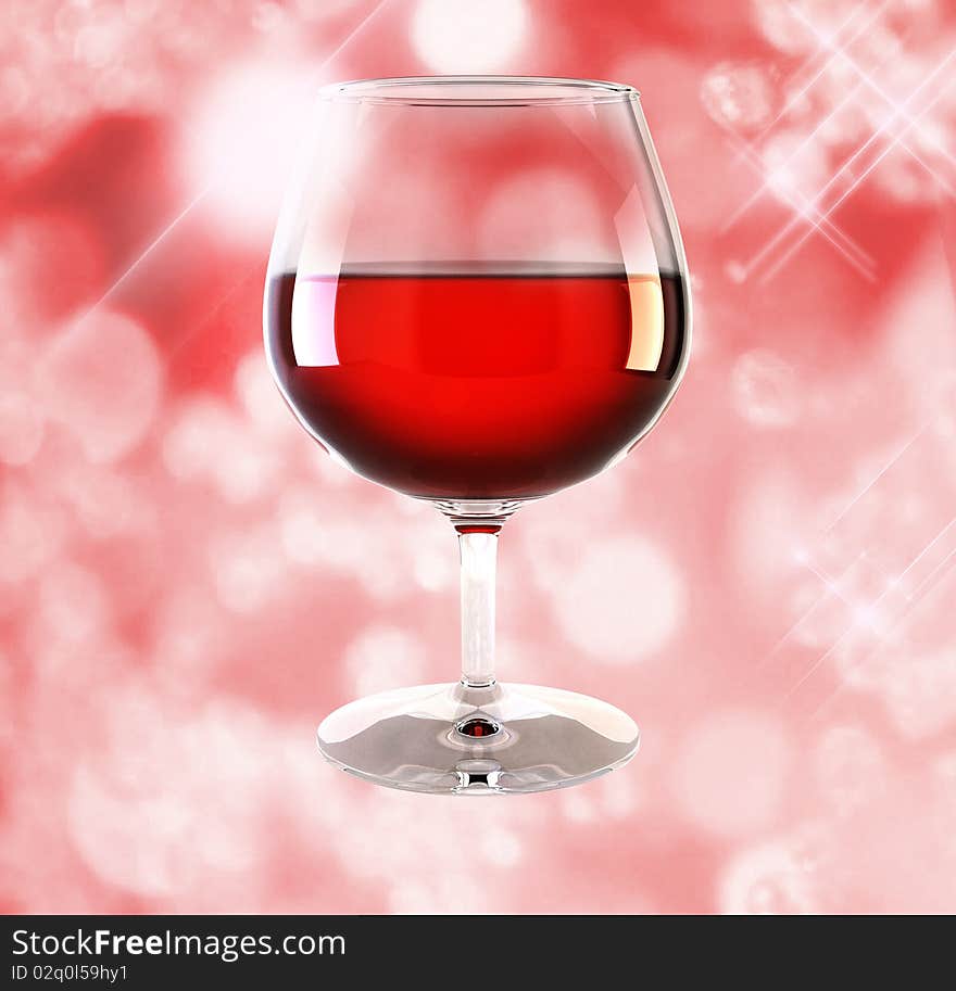 One glass of wine on red background