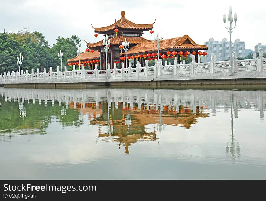 Pavilion on bridge in the China. Pavilion on bridge in the China