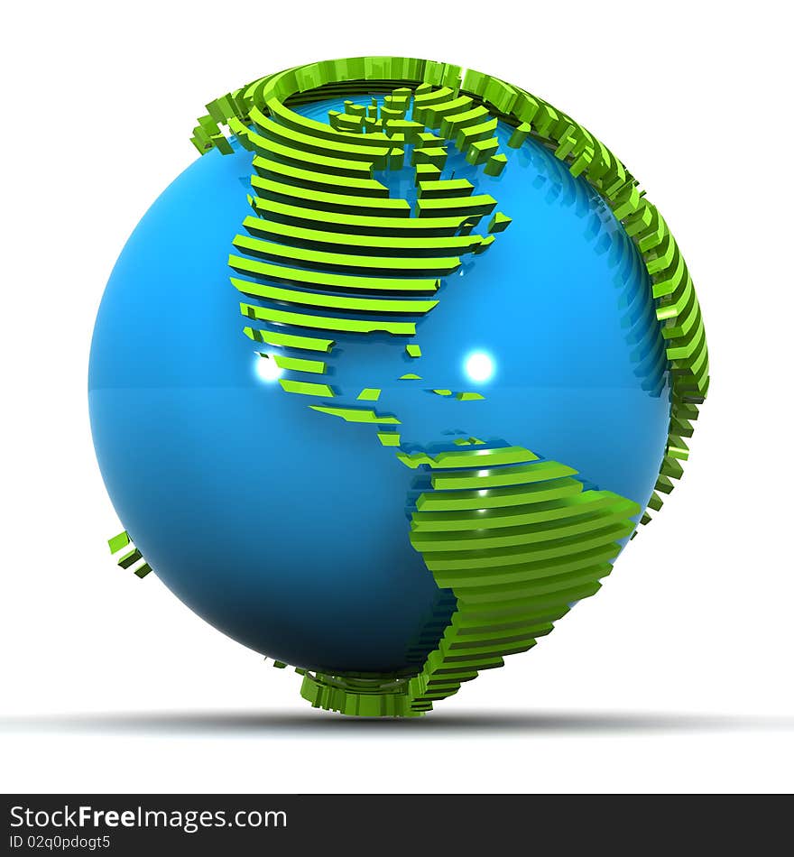 A Colourful 3d Rendered Green Earth Illustration Focusing on USA. A Colourful 3d Rendered Green Earth Illustration Focusing on USA