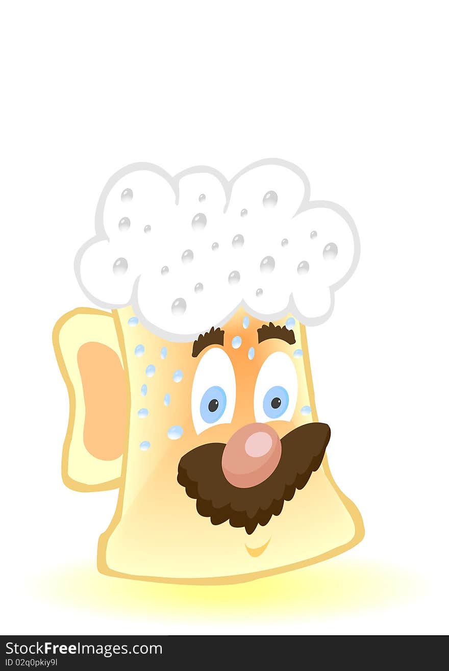 Vector illustration of a cheerful glass with beer on a white background