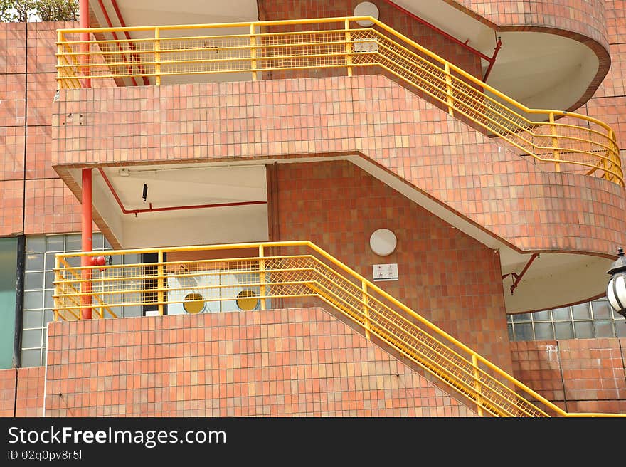 Modern building staircase outer wall. Modern building staircase outer wall