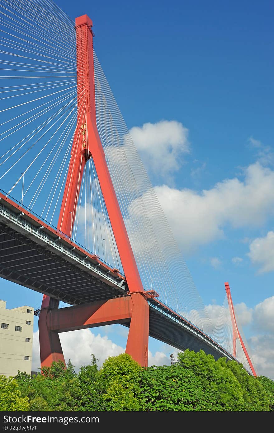 Chinese Shanghai modern red bridge