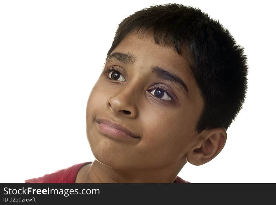 An handsome Indian kid smiling on the screen