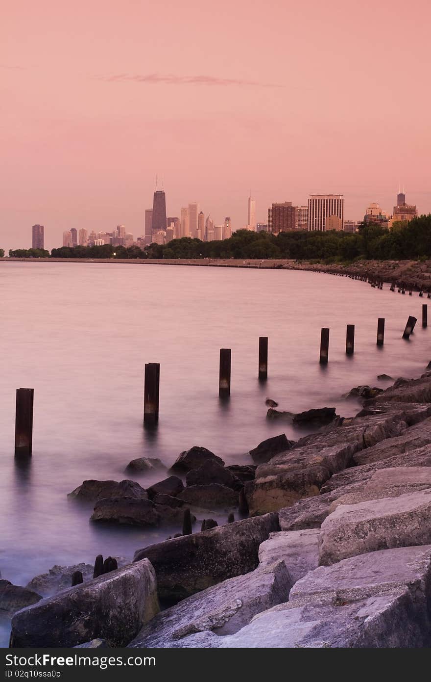 Sunset in Chicago, IL, USA.