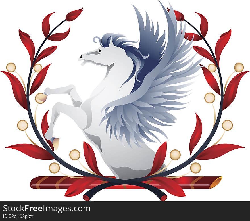 Illustration of pegasus wreath isolated on white.