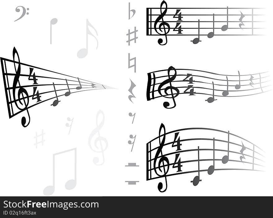 Abstract musical background with notes and signs