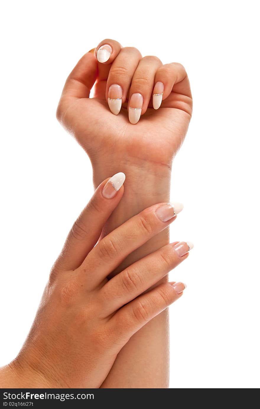 Female hand isolated on white background. Studio shot