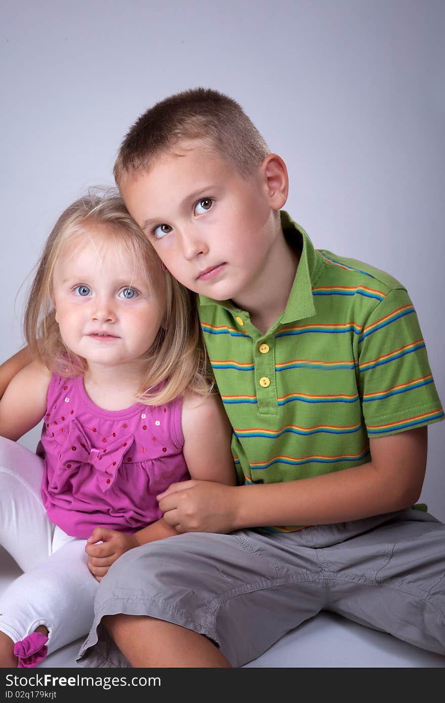 Big brother with his little sister portrait. Big brother with his little sister portrait