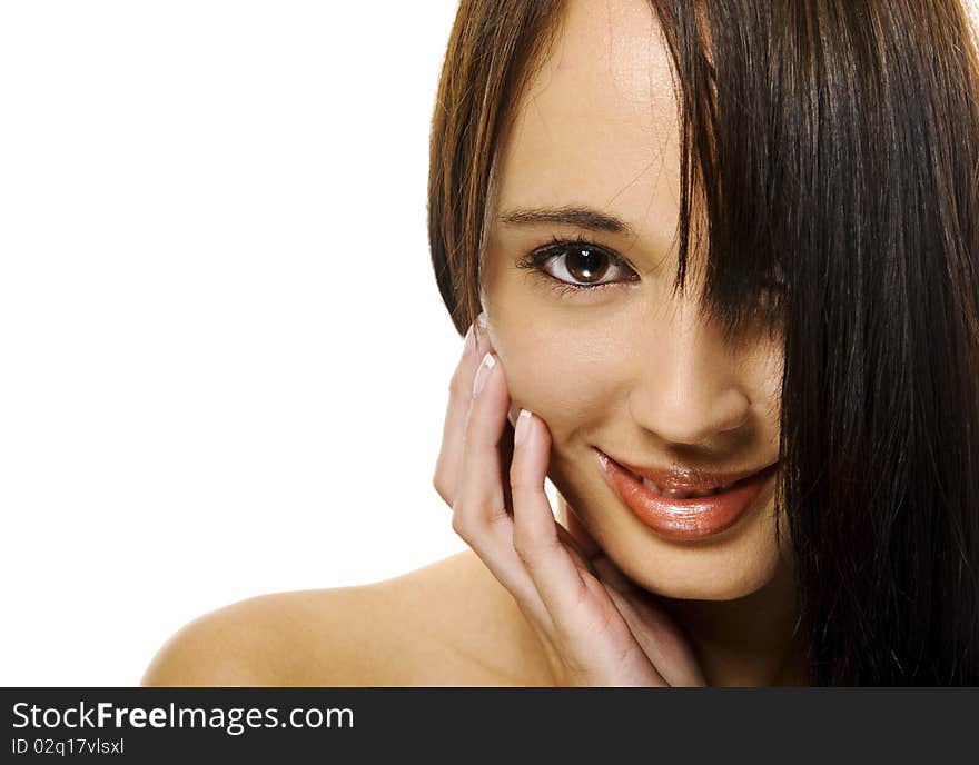 Lovely young lady poses for beauty portraits in studio. Lovely young lady poses for beauty portraits in studio