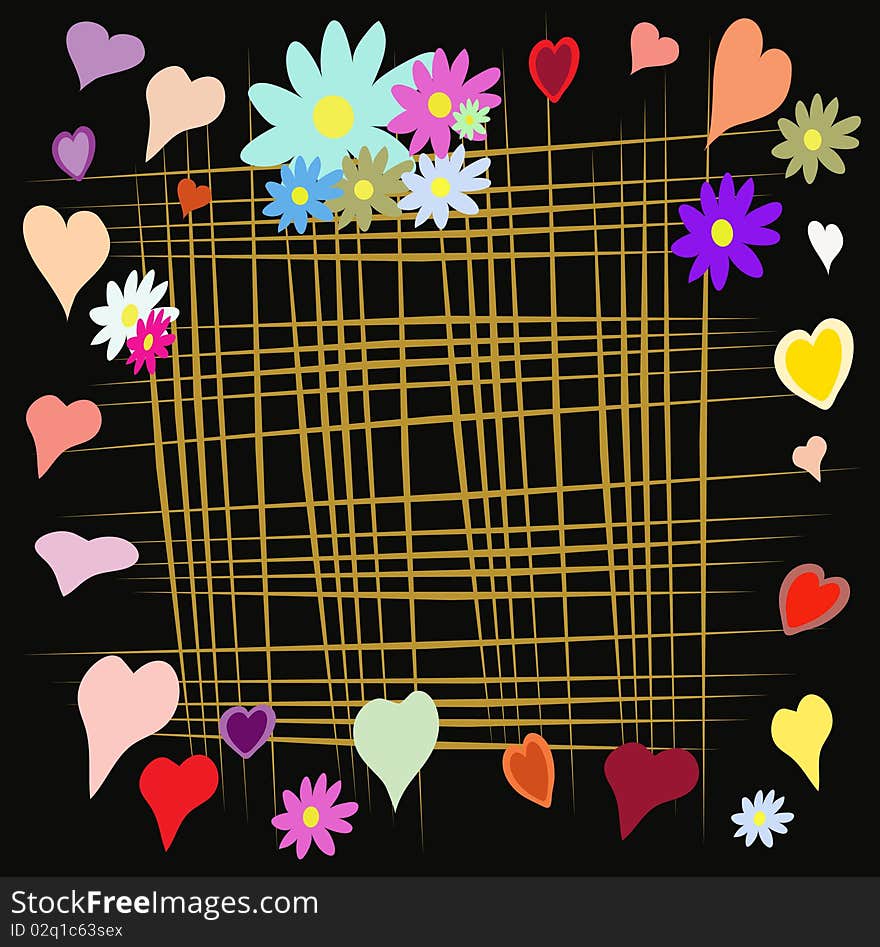 Frame with flower and linen on black background, , illustration