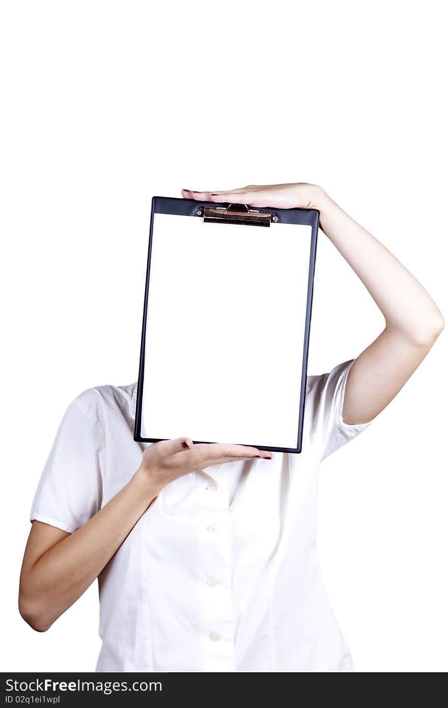 Businesswomen with white plan board.