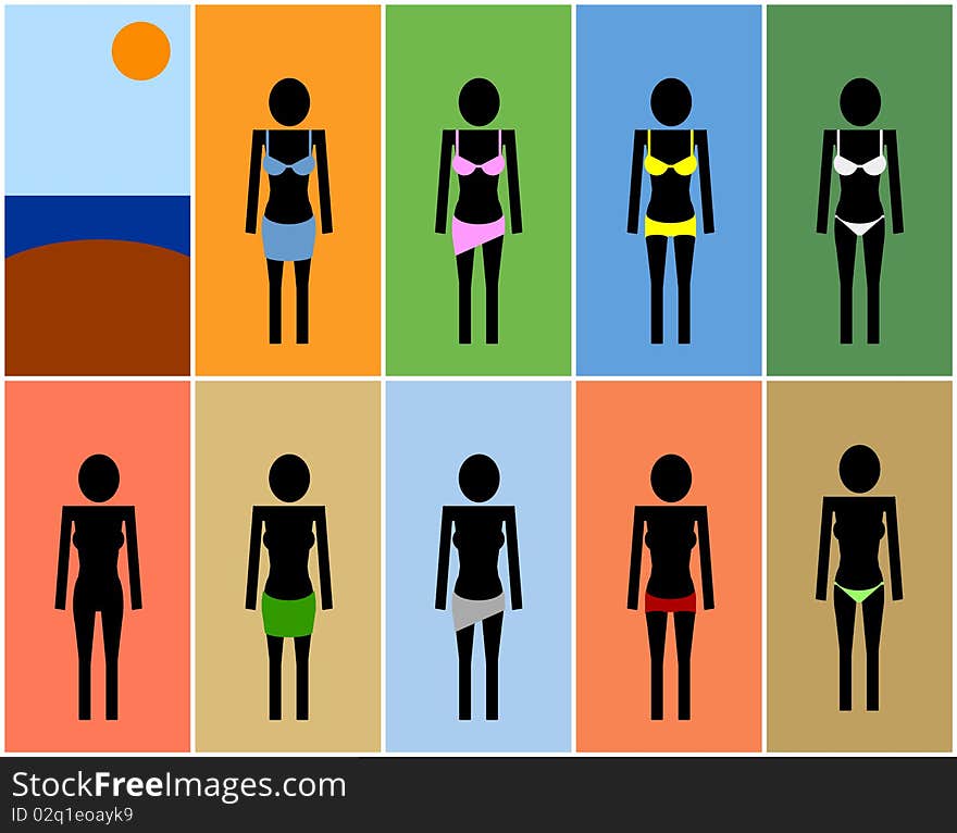 Set of beach women symbols (Afro)