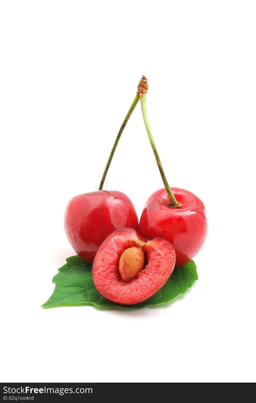 Isolated sweet cherries. Element of design.