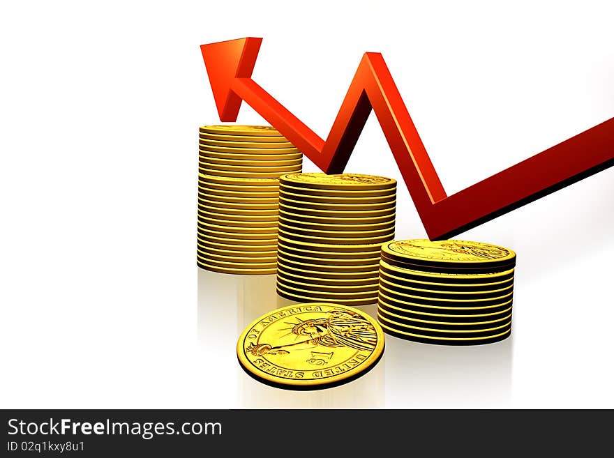 Business graph with arrow showing profits and gains. Business graph with arrow showing profits and gains