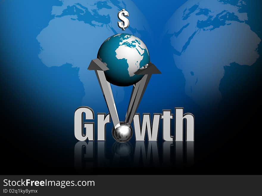 3d rendering Growth and globe in color abstract background. 3d rendering Growth and globe in color abstract background