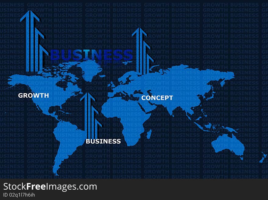 World map  and business arrow in color background. World map  and business arrow in color background