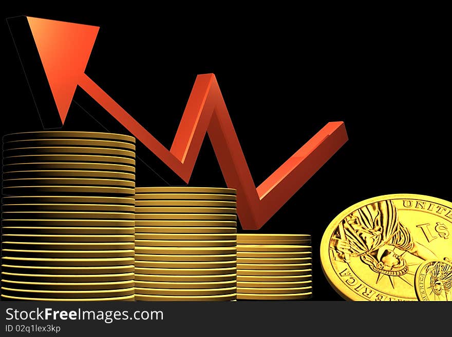 Business graph with arrow showing profits and gains. Business graph with arrow showing profits and gains