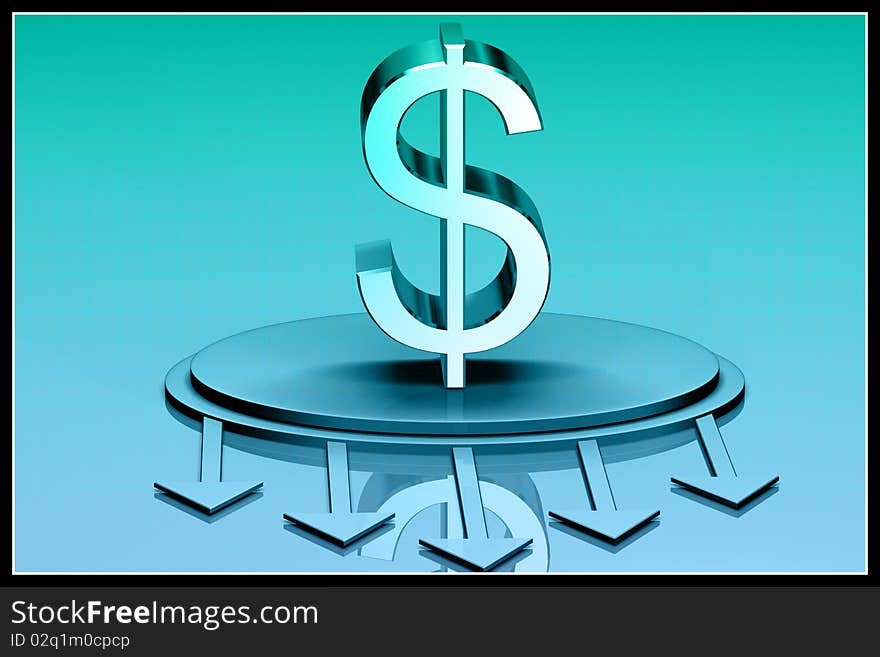 3d rendering of dollar and arrows in color background. 3d rendering of dollar and arrows in color background