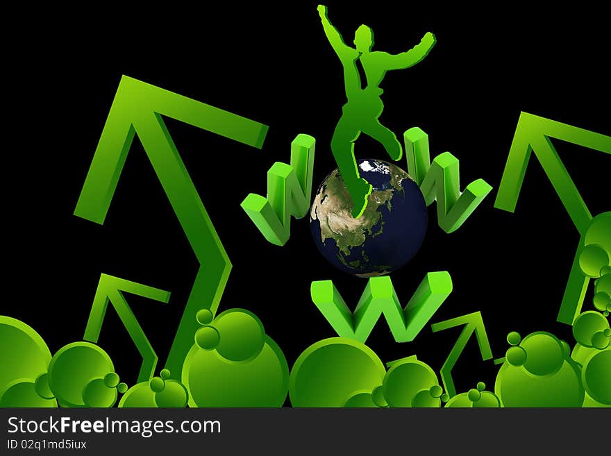 Digital illustration of  www  and globe  in color background. Digital illustration of  www  and globe  in color background