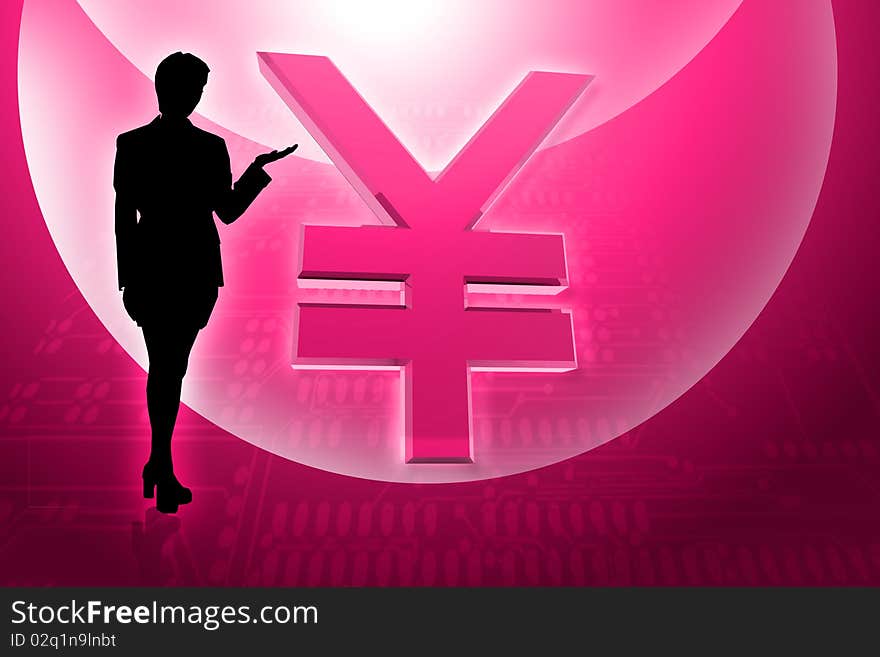 Business woman with yen symbol