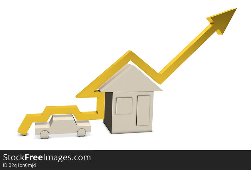 Gold Bar graph showing the growth of human welfare 3d model