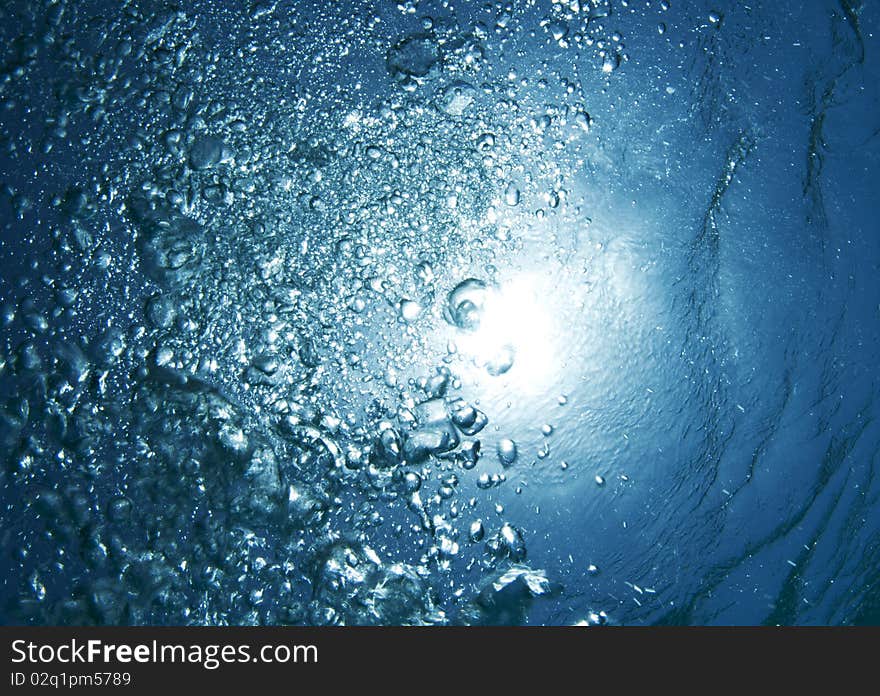 Blue water and bubbles